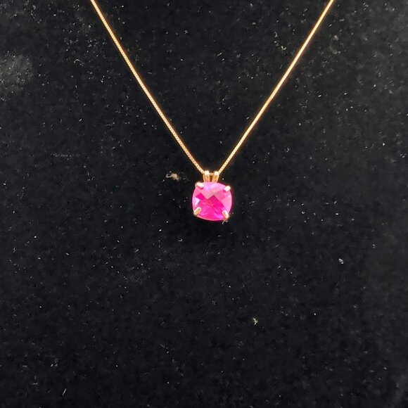 14K Gold Box Chain Necklace With Lab-Created Cushion-Cut Pink Sapphire Pendant - Picture 3 of 13